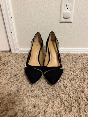 Black Suede and Mesh Detail Pointed-Toe Pumps